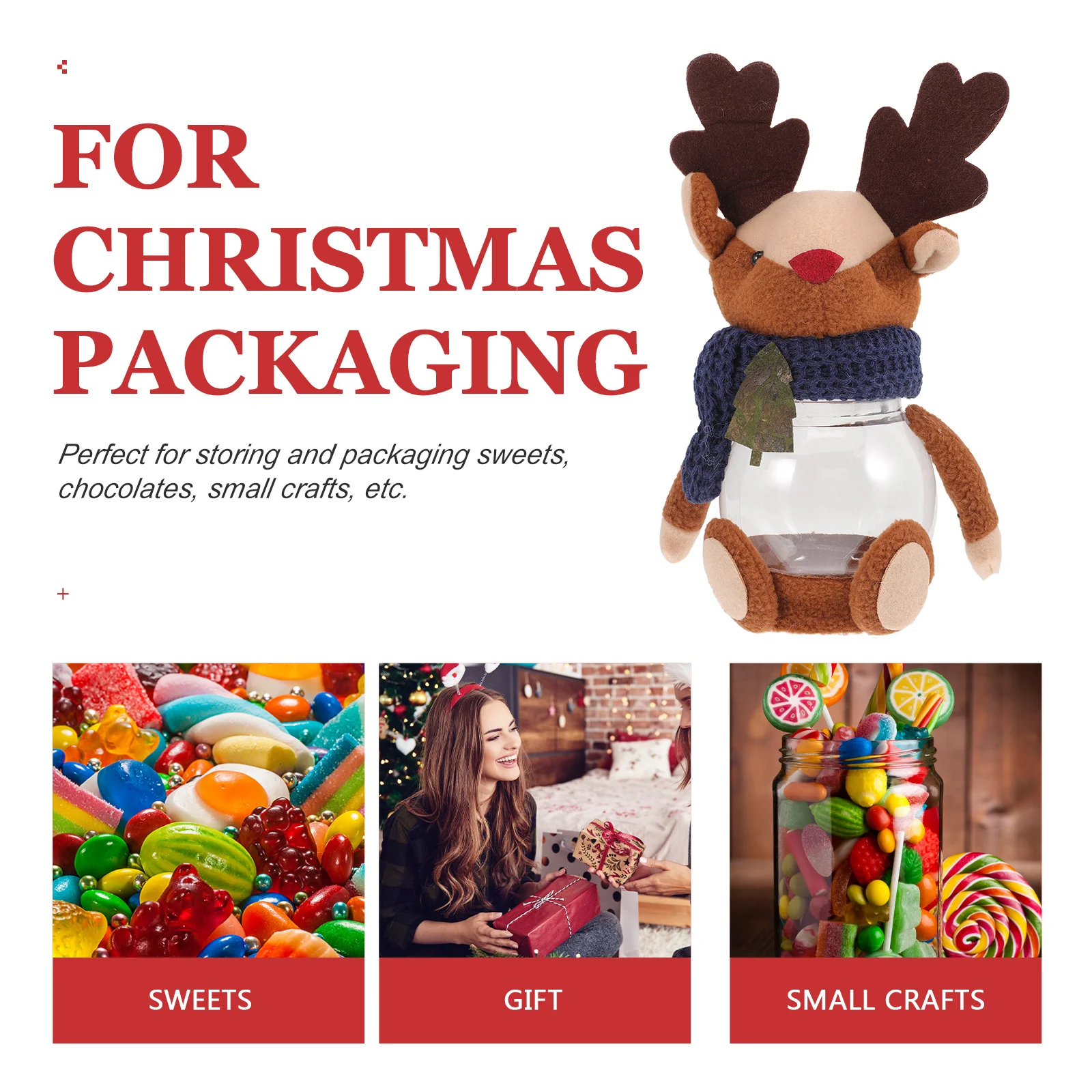 

Candy Jar Holiday Cookie with Decorations Jars Lids Airtight Containers Cloth Storage Christmas