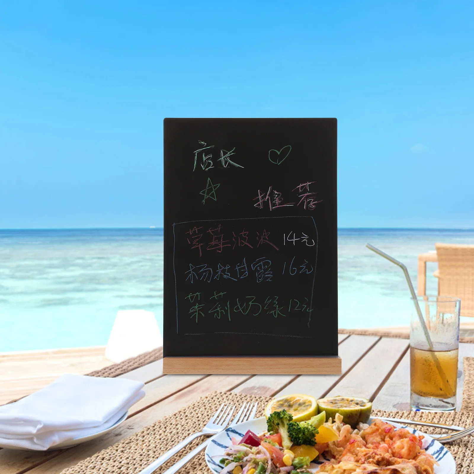 

1Set Wooden Chalkboard Sign Board Reusable Desktop Blackboard for Restaurant Office DIY Message Display Tabletop Standing