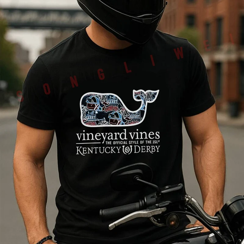 

Vineyard Vines Men's Kentucky Derby Sticker Whale Fill Moto Men's Cotton T-shirt Summer Short Sleeved Casual Unisex Tops Tee