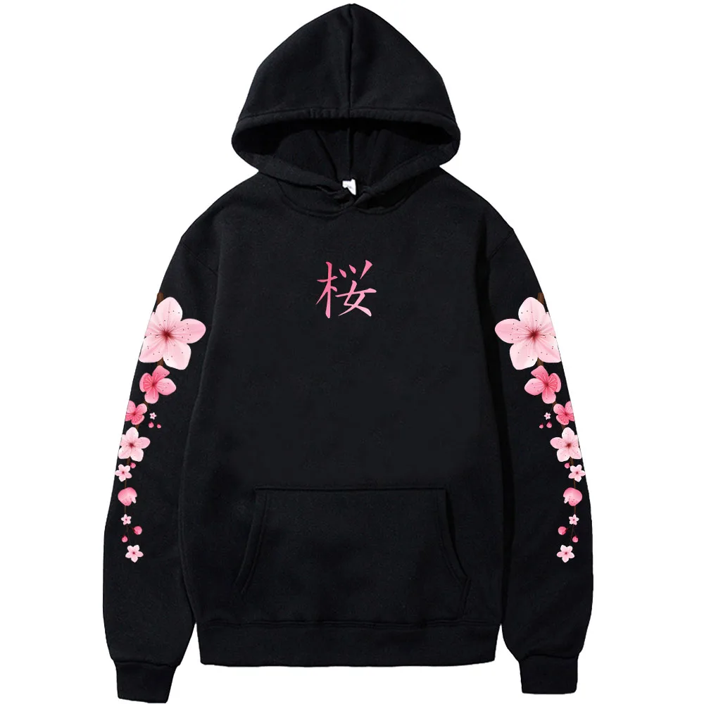 Japanese Blossom Sakura Graphic Hoodies Long Sleeve Winter Hooded Sweatshirts Casual Women/Men Wygodne pulowery z kieszenią