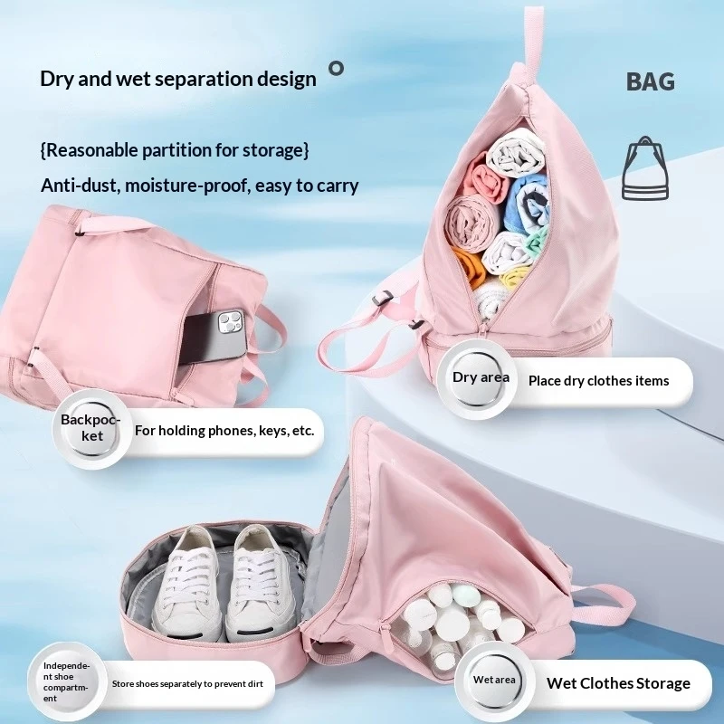 Wet Dry Separation Swimming Backpack, Waterproof Fitness Sports Storage Bag with Independent Shoe Compartment, Portable Gym Bag