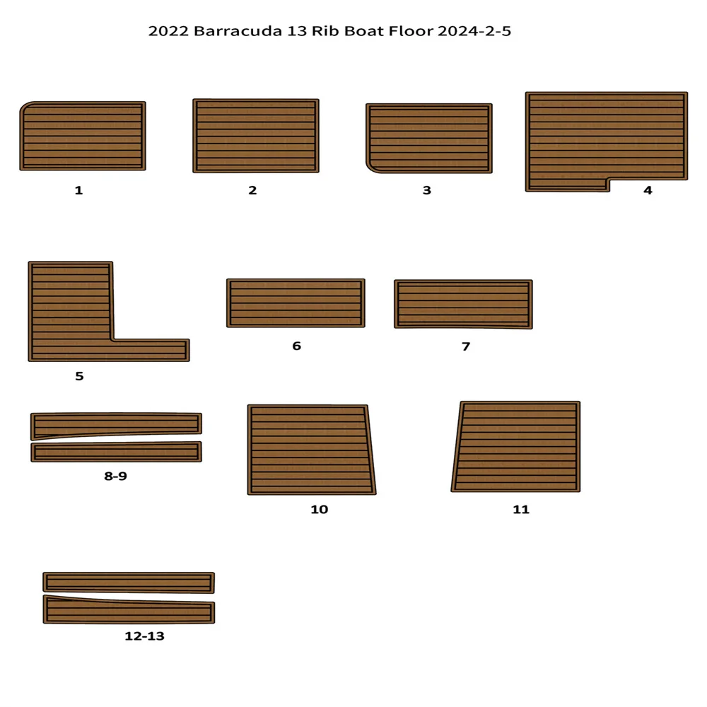 

2022 Barracuda 13 Rib Cockpit Pad Boat EVA Foam Faux Teak Floor Flooring Mat SeaDek MarineMat Gatorstep Style Self Adhesive