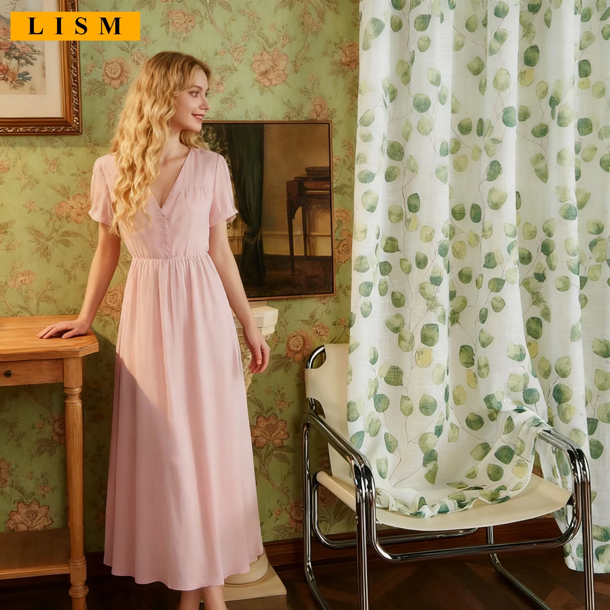Curtains for Living Dining Room Bedroom New Leaf Print Curtain Yarn American Transparent Curtain