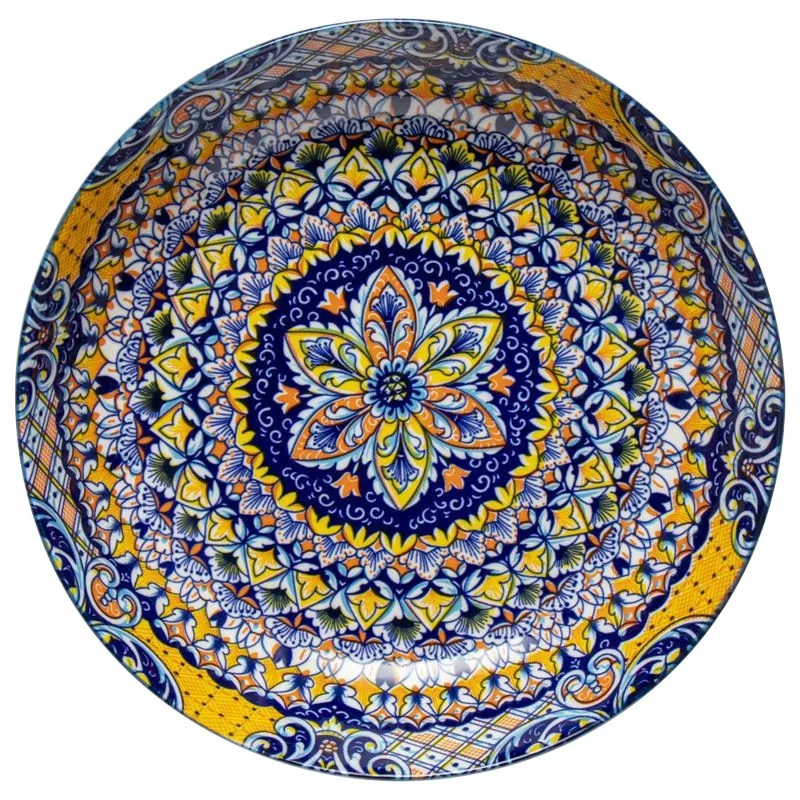 Retro Kitchen Dishes Ceramic Tableware Household Food Plate Bohemian Deep Soup Plate Stone Patterned Heavy Industry Dinner Plate