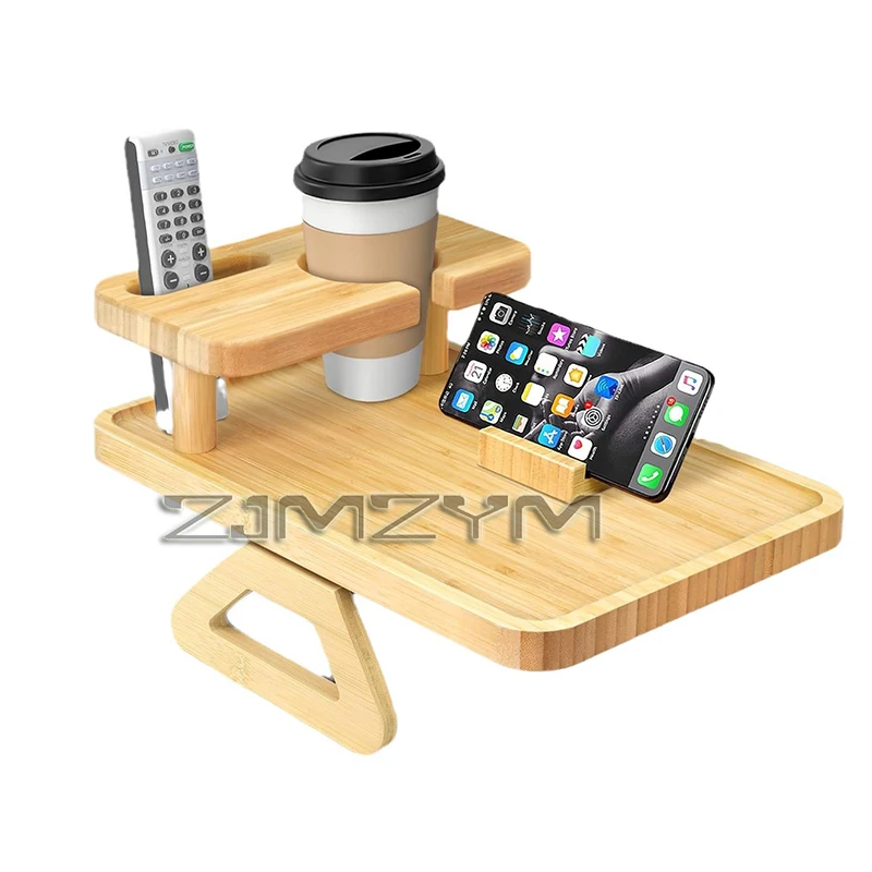 Couch Arm Tray Table Double Layer Sofa Armrest Tray with Cup Holder Phone Holder Clip On Side Table for Eating Drinking Snacks