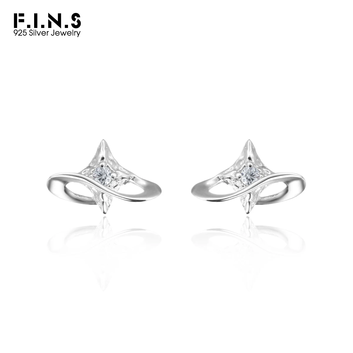 F.I.N.S Original Star Track S925 Sterling Silver Stud Earrings Simple Luxury CZ Universe Pierced Hypoallergenic Ear Fine Jewelry