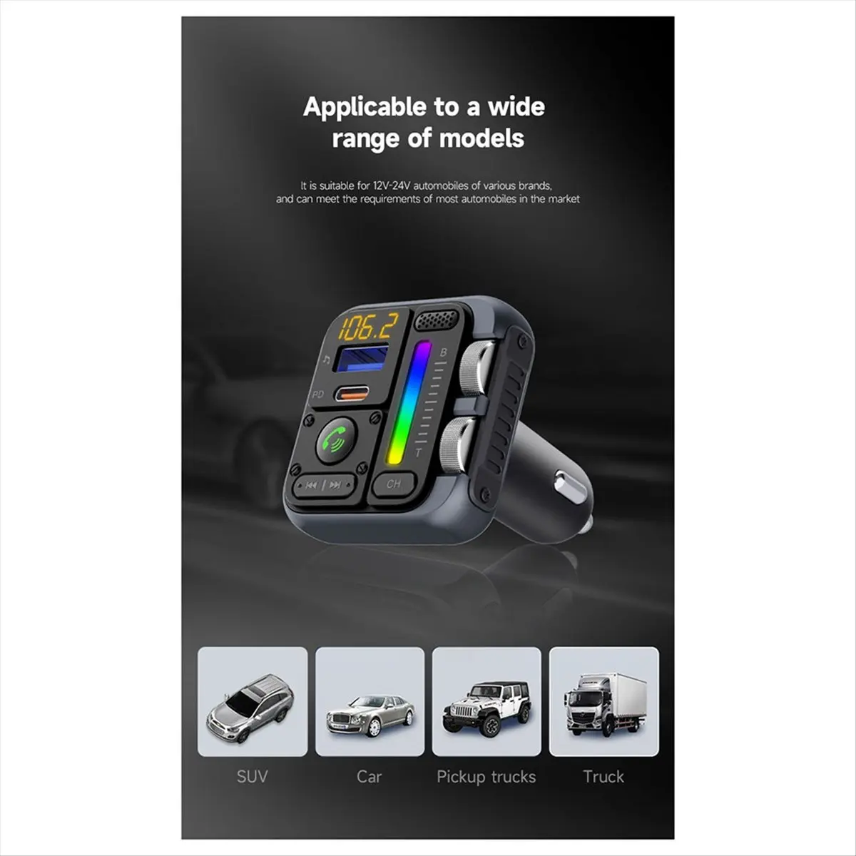 T64C! Bluetooth 5.3 FM Transmitter Car Adapter Car Charger 42W PD30W HIFI Sound Effect Wireless Hands-Free Call USB MP3 Player