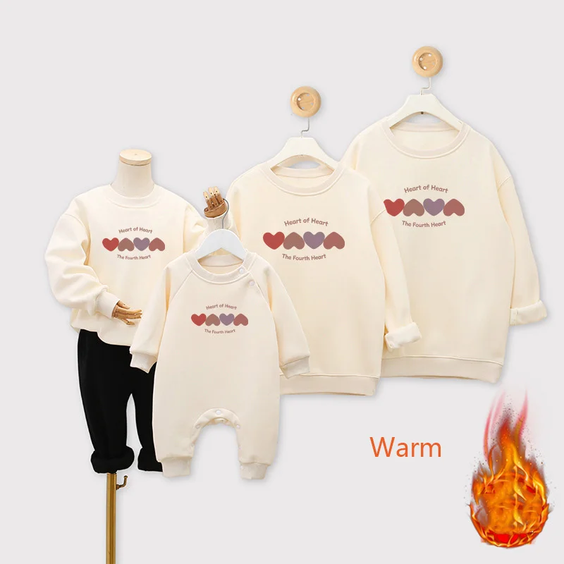 Thermal Family Matching Suits Adults Kids Thick Winter Comfortable Casual Sweatshirt Baby Soft Warm Jumpsuits Parent-Child Dress