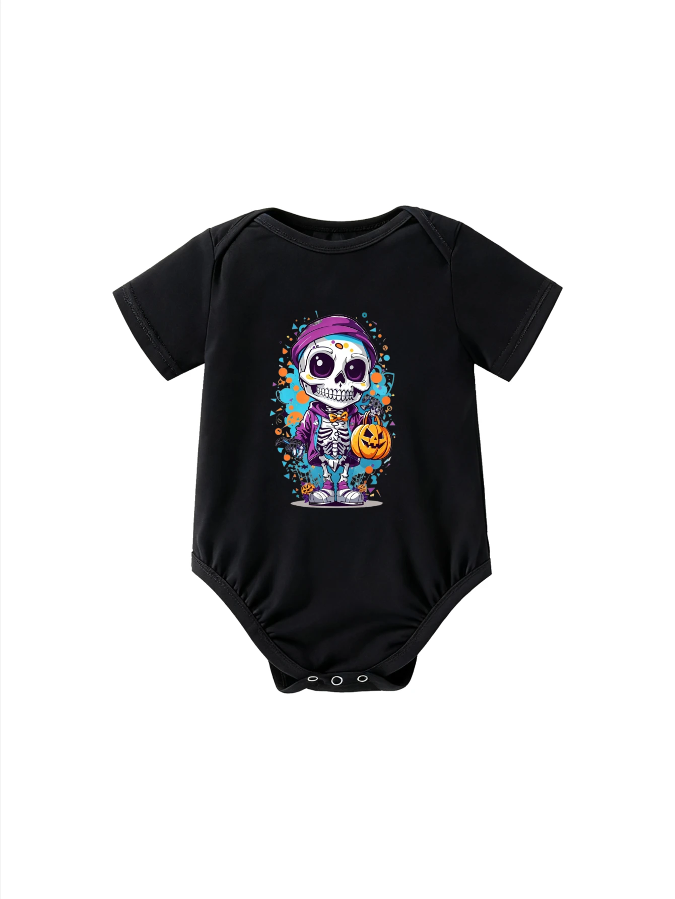 

​ Детское боди с короткими рукавами, скелет на Хэллоуин, фиолетовый наряд с оранжевой тыквой для маленьких мальчиков и девочек, жуткая праздничная одежда ​