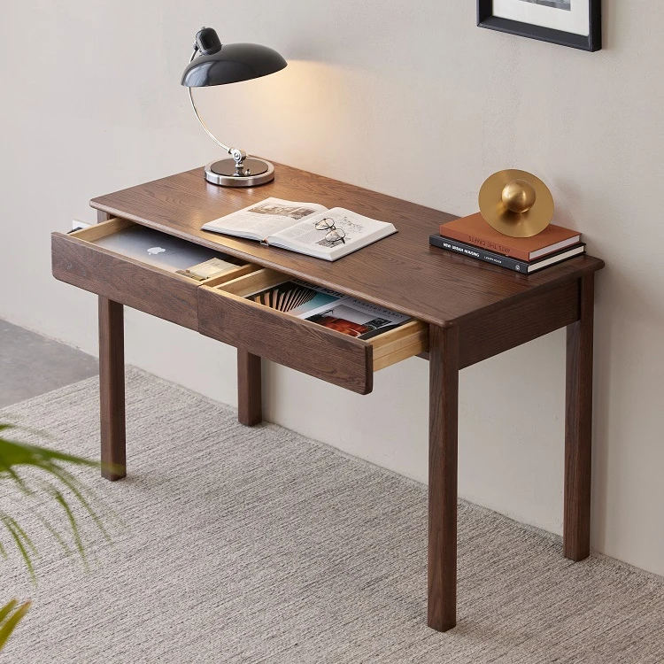 -oo A3162 Manufacturer Solid Wooden Oak Black Walnut PC Desks Study Table Desk with 2 Drawers