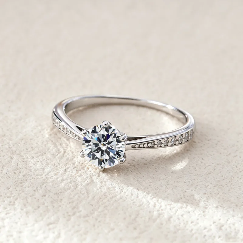 BR 1ct Round Moissanite Solitaire Ring S925 Silver 4-Prong Split Shank Half Eternity Band Multi Color Wedding Engagement Ring