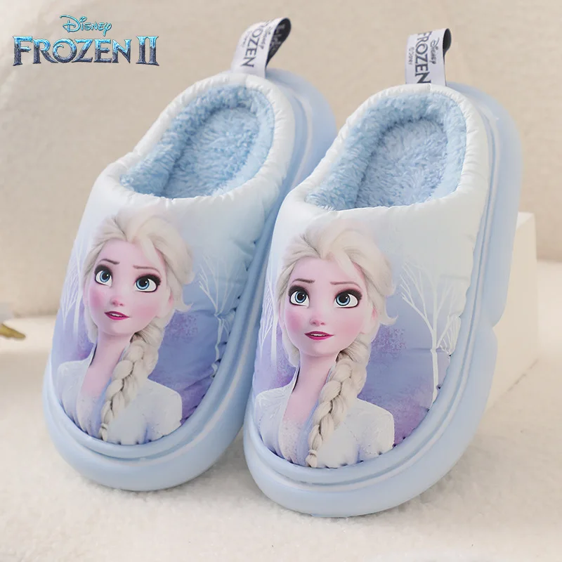 Disney Frozen Girls Cotton Slippers Soft Elsa Winter Warmer Indoor Warmth Preservation Non Slip Bedroom Children's Plush Shoes