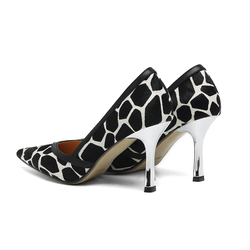 Stylish Printed Horsehair High Heels for Women - Yellow & Black