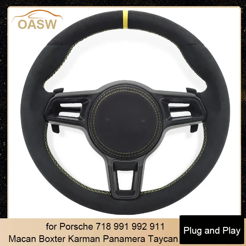 

Car Steering Wheel with Yellow Stiching for Porsche Macan Panamera Taycan Cayenne Cayman 718 991 992 911 OEM Any Color