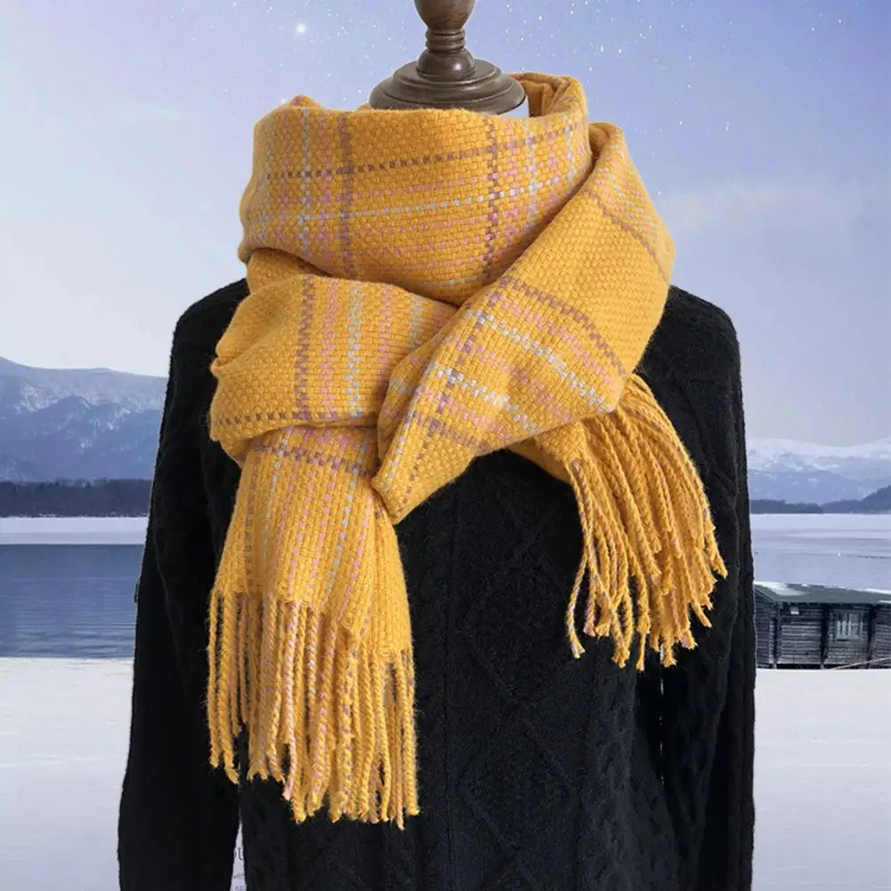 Winter Women Cashmere Soft Thermal Long Scarf Woman Plaid Print Long Warm Shawl Costume Accessories