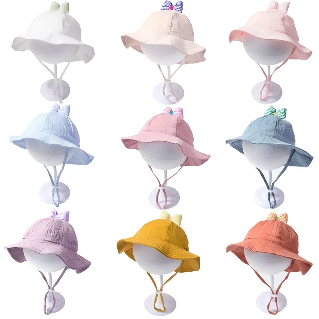 

Spring and Summer Baby Hat Cotton Gauze Basin Hat Baby Soft and Comfortable Bow Sun Hat Children's Fisherman Hat Beach Hat