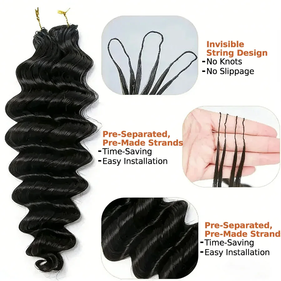 Extensión de cabello humano con ganchillo, onda profunda, 16-24 pulgadas, pre-separada, virgen para mujer 2