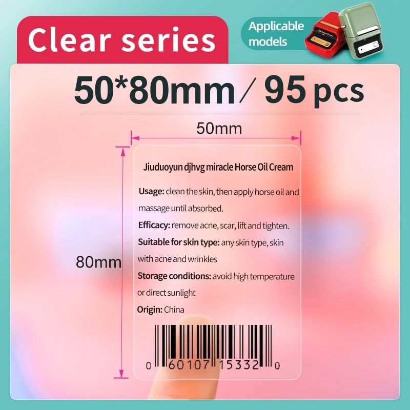 NIIMBOT 50x80mm Transparent Thermal Label Paper for B21 B3S B1 B203 Printers Auto Adhesive Paper Names Stationary Marking Labels