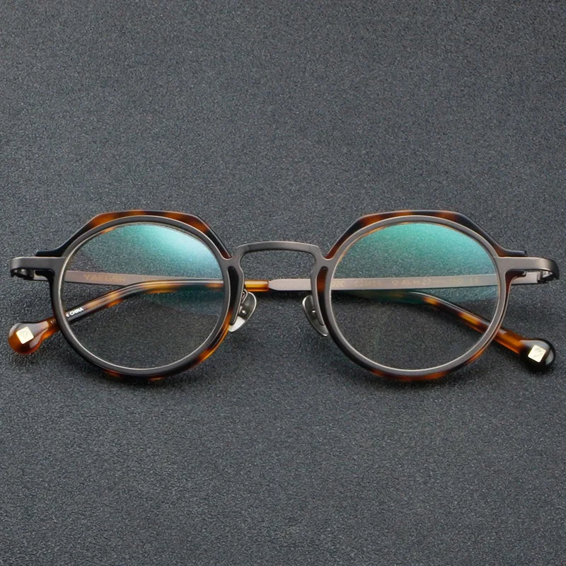 

High quality acetic acid frame Retro pure titanium round glasses frame Retro Optical frame brand glasses Prescription glasses