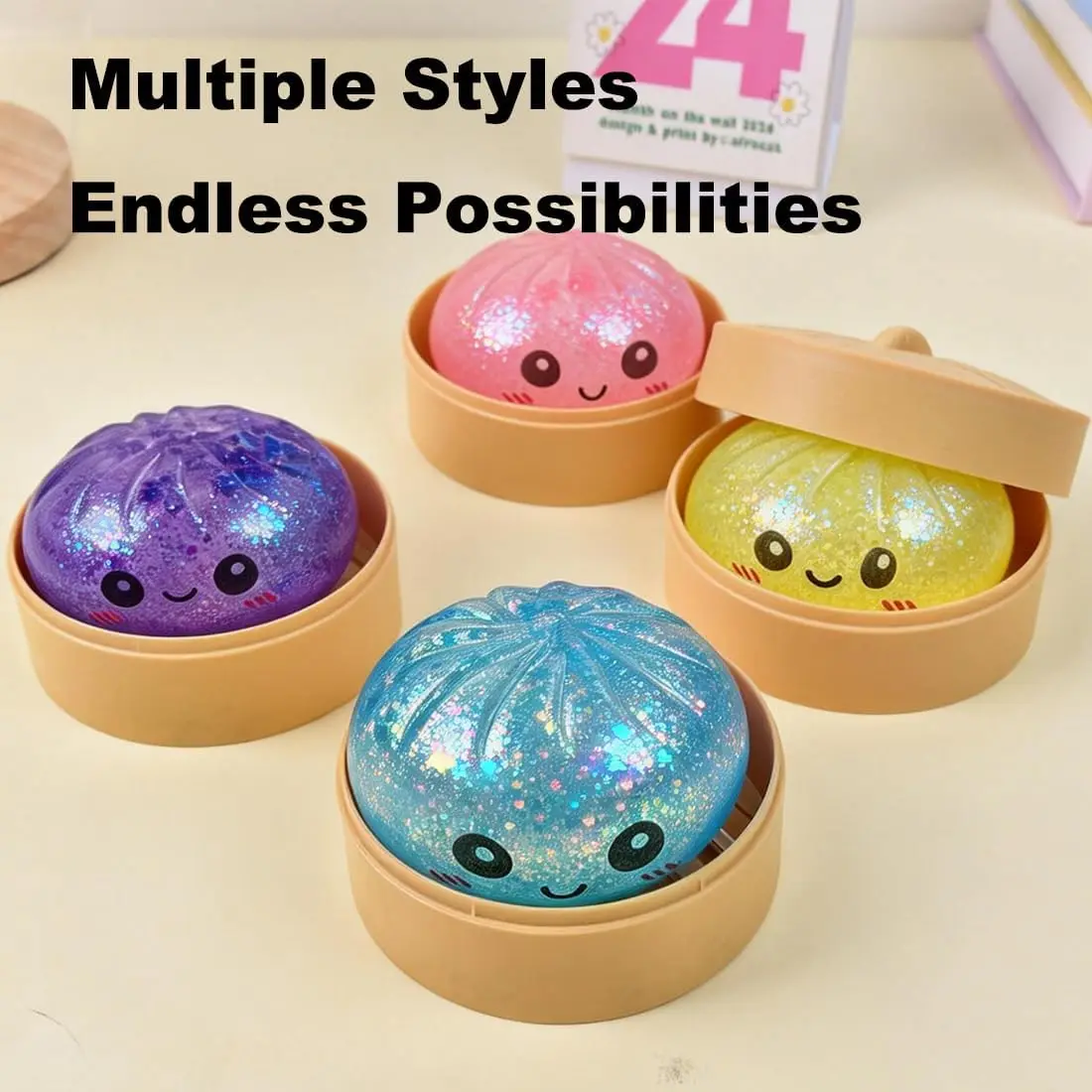 Giant Dumpling Mystery Box: Random Color Glitter Squishy Toy, Maltose Texture Slow Rising Stress Ball, Aesthetic Desk Toys