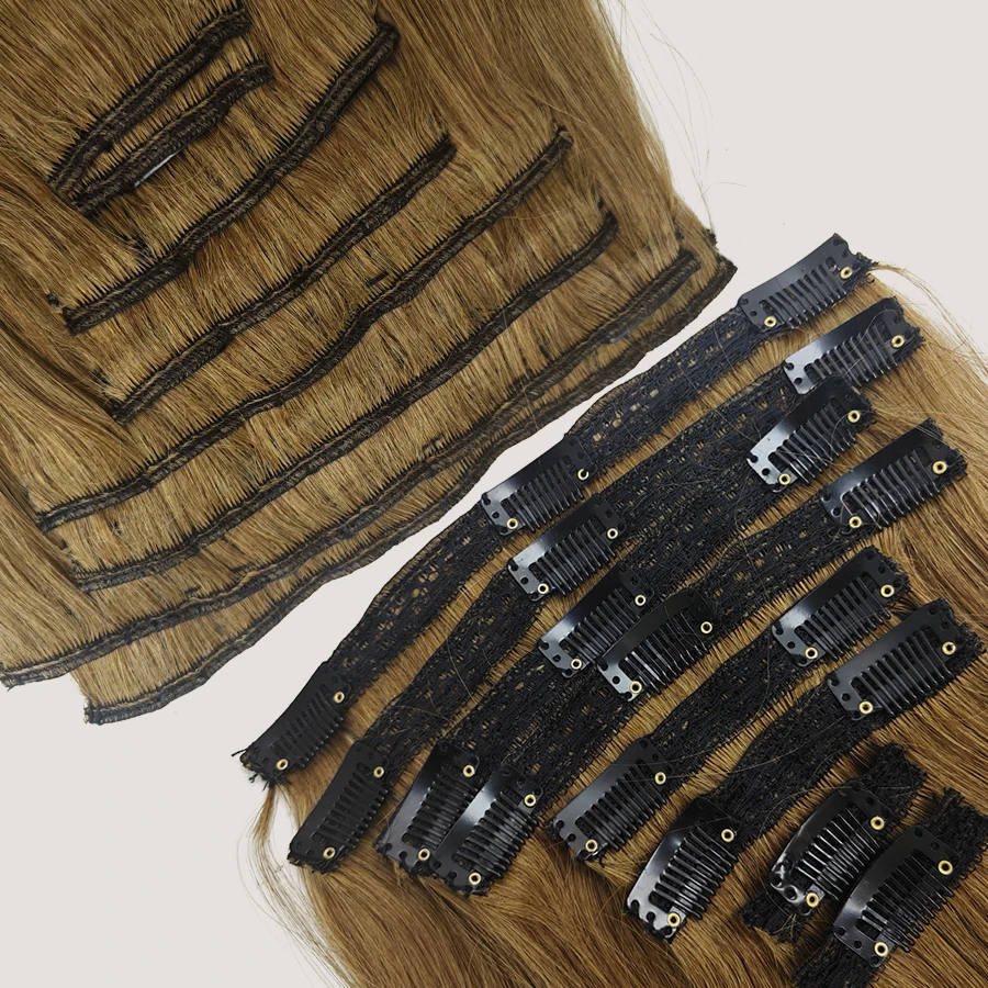 Clip In Hair Extensions 8Pcs/Set Straight Real Human Hair 6# Light Brown Seamless Skin Weft Clip-On Hairpieces 14-26Inch