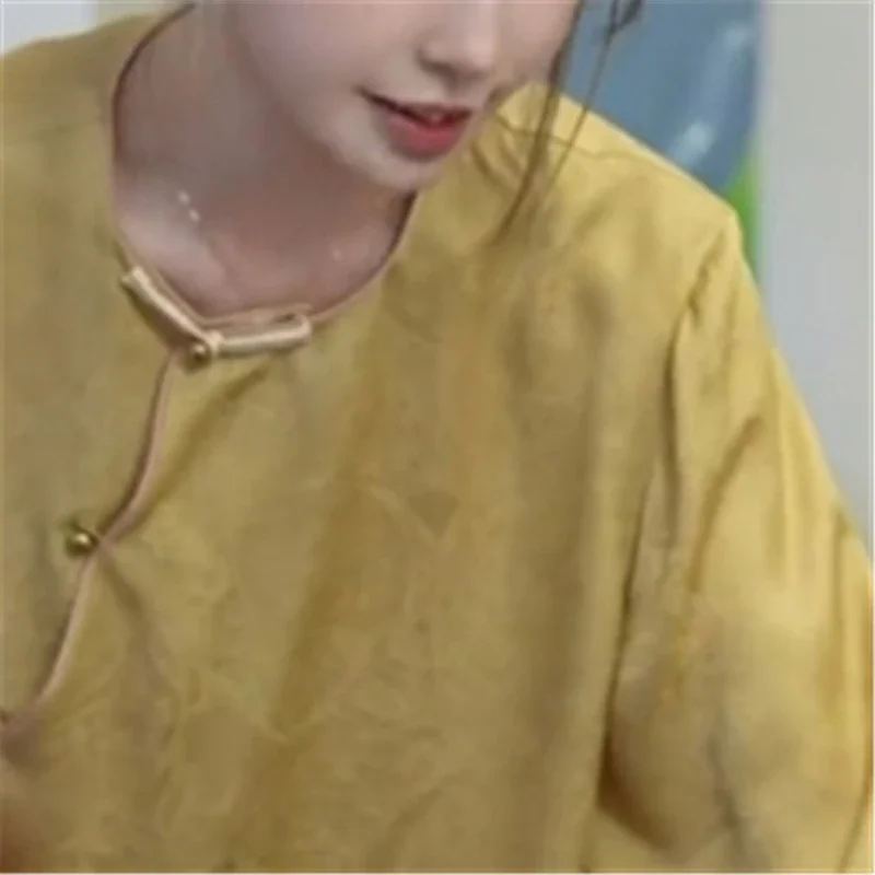 2025 neue Sommer Langarm Gelb Bluse Frauen Casual Lose Oansatz Luxus Shirt Frauen High-end-Jacquard Tops Weibliche