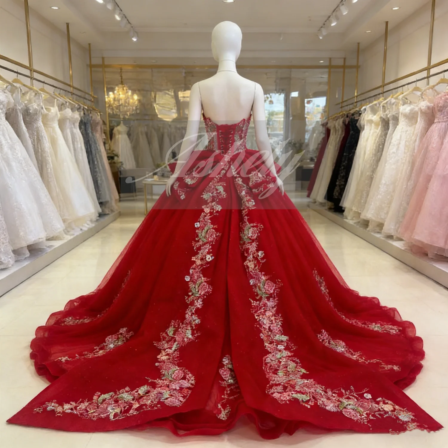 

Elegant Red Wedding Occasion Dresses V Neck Beading Applique Big Bow Puffy Tulle Prom Party 15 16 Quinceanera Gowns Customized