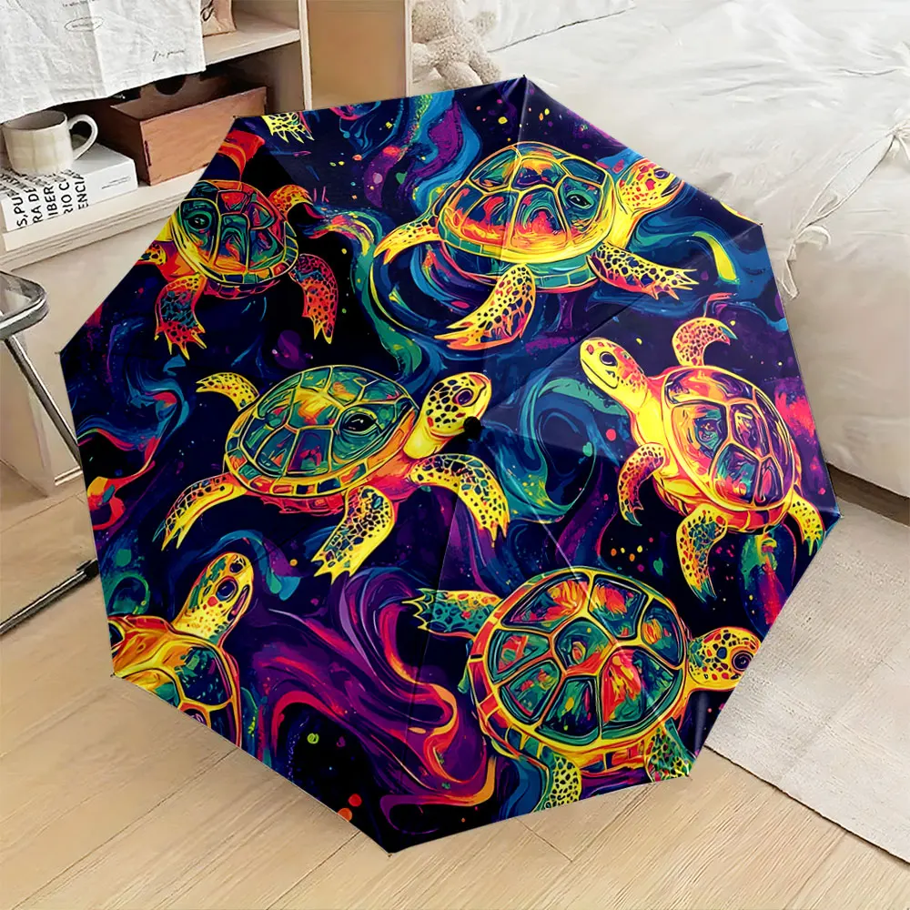 1PC Colorful Turtle Pattern Umbrella for Unique Style Print 8 Iron Ribs Folding Umbrella Auto-Open Fashion Sunshade