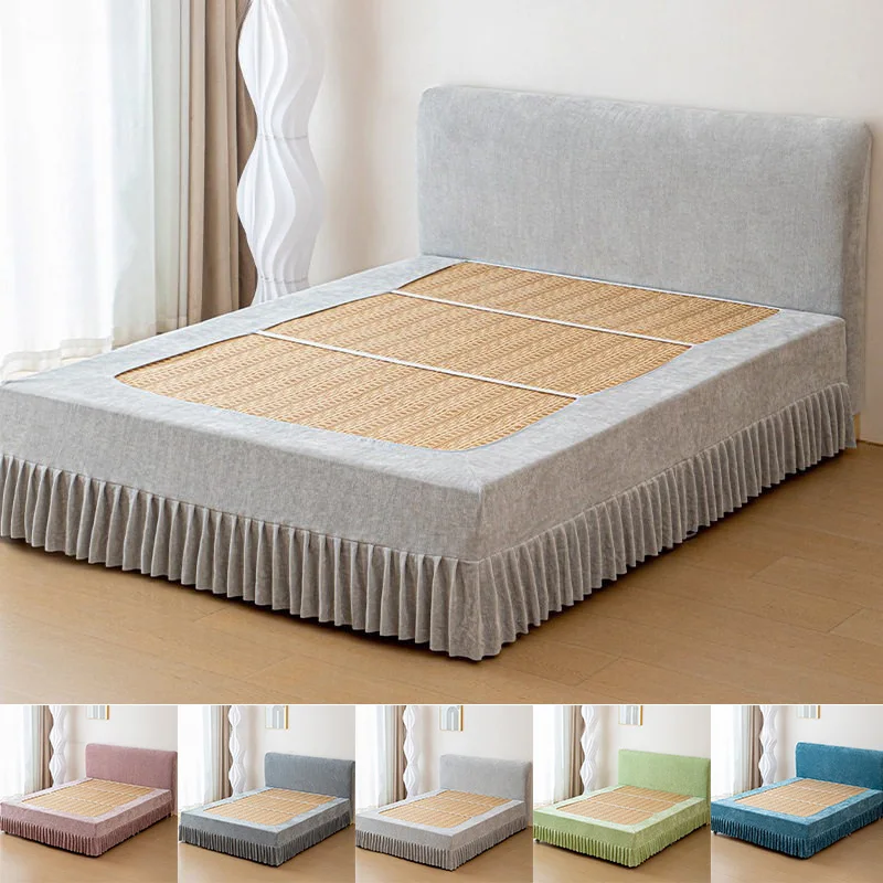 1pc 2026 New Chenille Bed Skirt Wrap Around Elastic Bed Sheet Cover,Pet Friendly Bed Wrap Dust Proof Removable WashableBed Decor