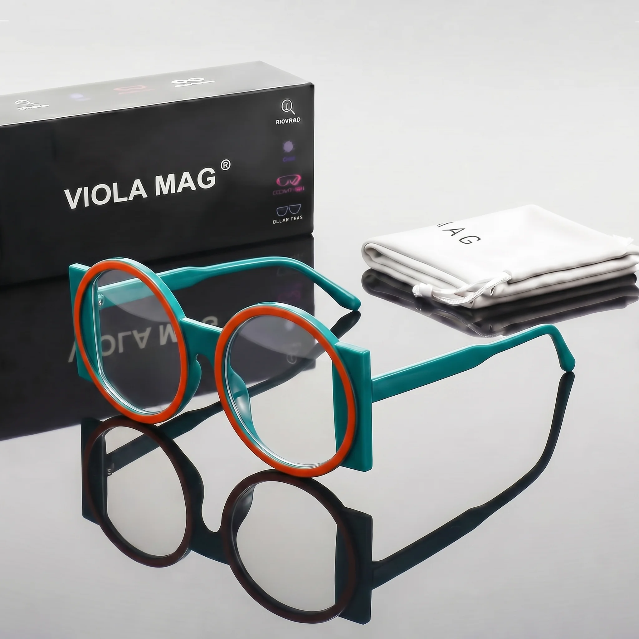VIOLA MAG color striking exaggerated round reading glasses, women commuting daily travel, with glasses bag