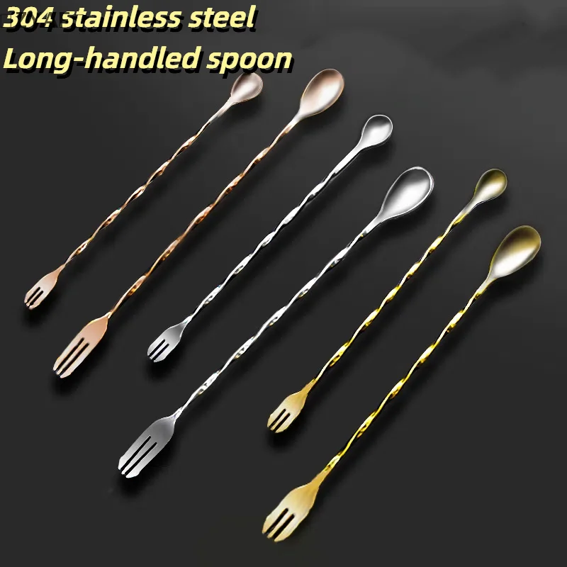 

〔ZYAF〕304 Stainless Steel Threaded Bar Spoon Swizzle Stick Coffee Cocktail Wine Spoons Barware Bartender Tools Accessories