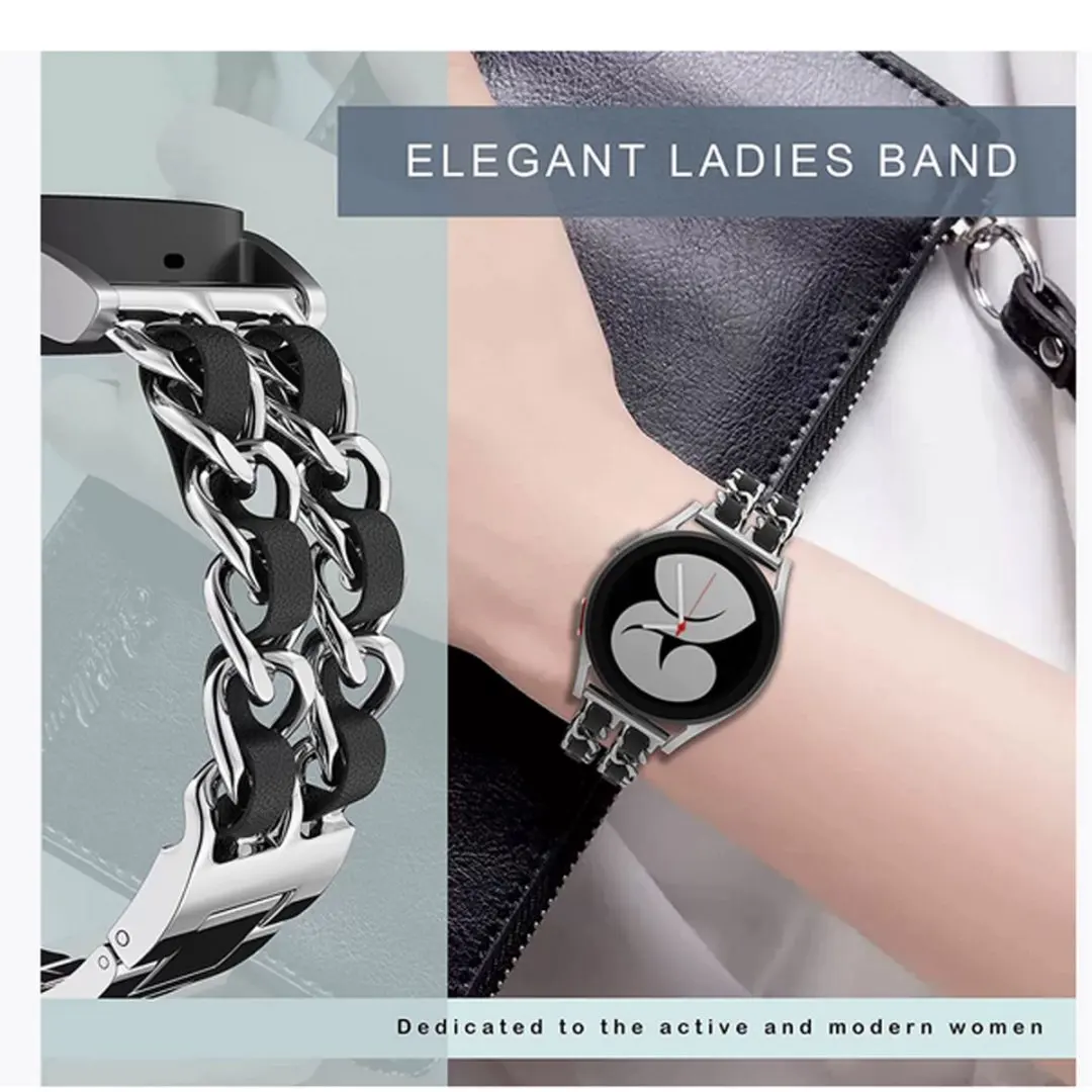 20 22mm metal dupla corrente moda pulseira de couro para garmin vivoactive 3 4 5 6 música venu 2 3 2plus sq 2 música