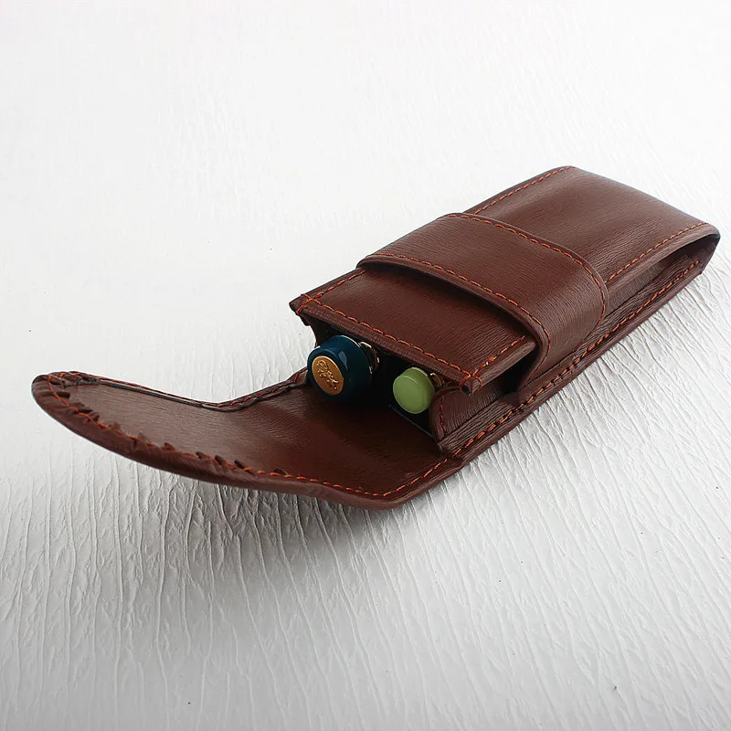 Genuine High Quality Leather Fountain Pen Case / Bag for 2 Pens - Black Pen Holder / Pouch