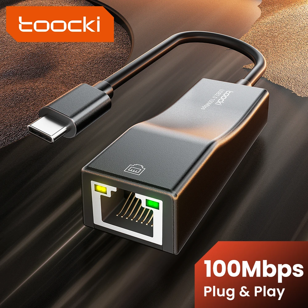Toocki USB A إلى RJ45 Lan بطاقة الشبكة 100Mbps سائق مؤشر LED مجاني نوع C محول إيثرنت سلكي لنظام التشغيل Win 11/10 Mac iPad OS
