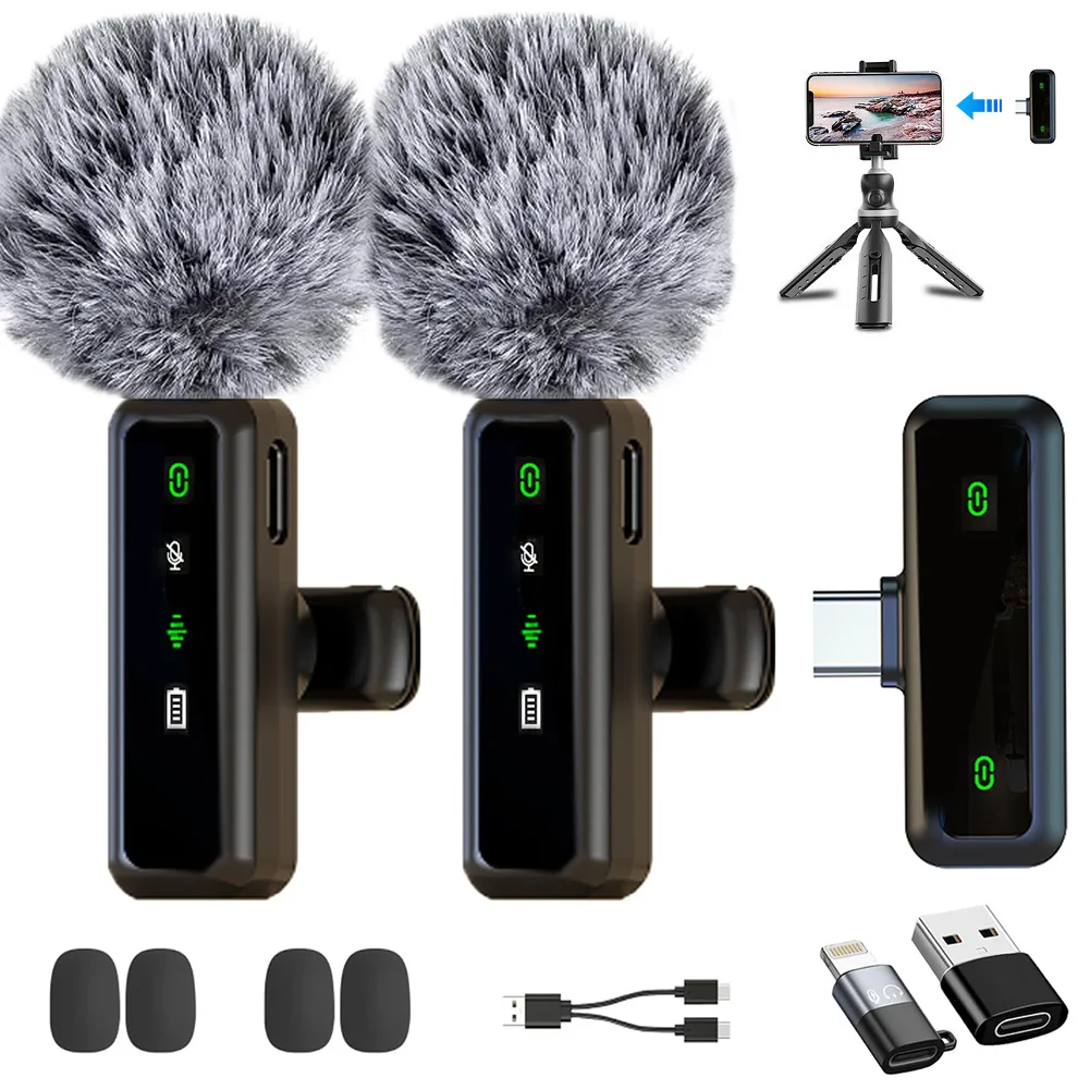 

2 Pack Mini Mic with Magnetic Clip Wireless Microphone with Noise Cancellation Plug and Play Wireless Mic for Android/iPhone