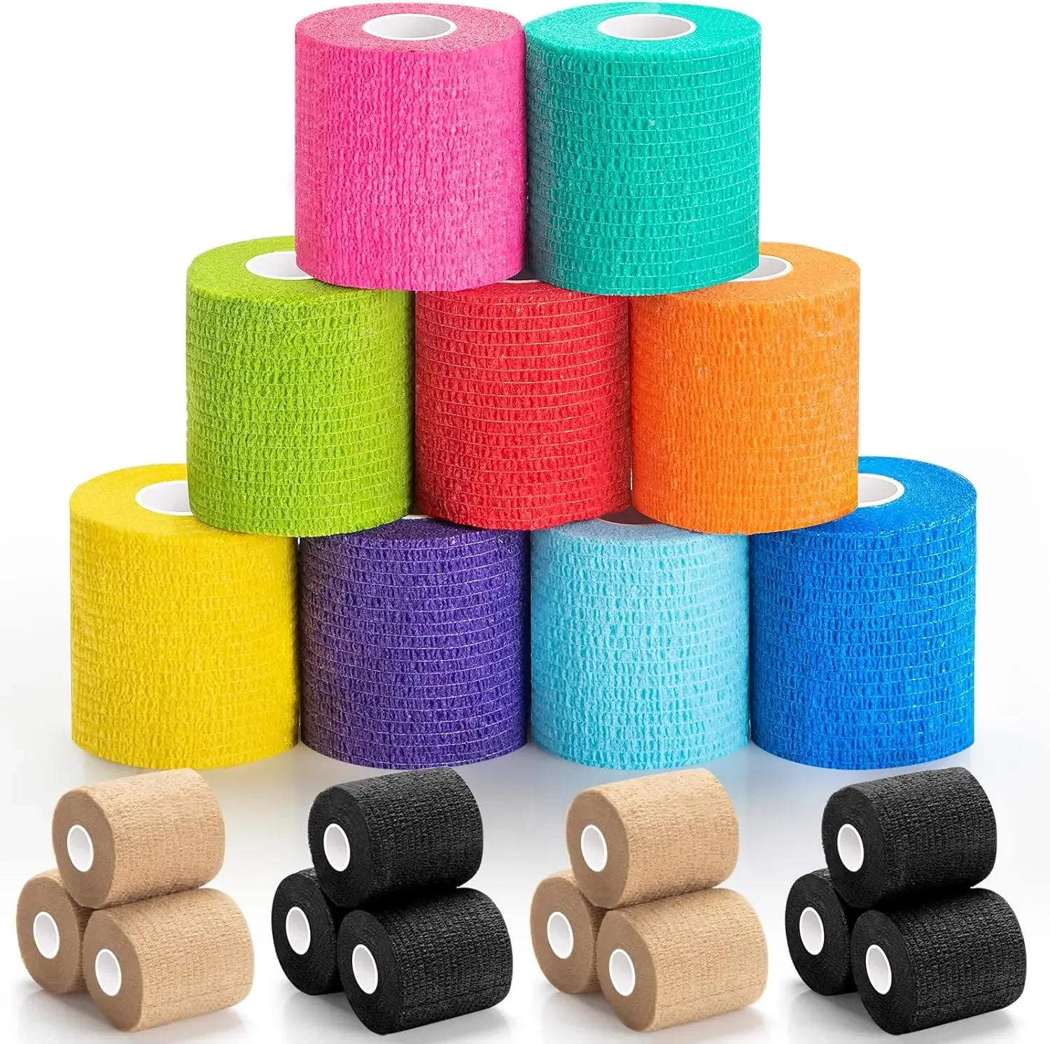 Self Adhesive Bandage Breathable Cohesive Bandage Wrap Rolls Elastic Self-Adherent Tape for Stretch Athletic, Sports Wrist Ankle