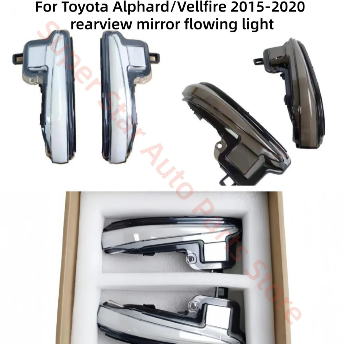 

For Toyota Alphard/Vellfire 2015-2020 retrofit rearview mirror flowing light Transparent style Smoked black style Turn signal