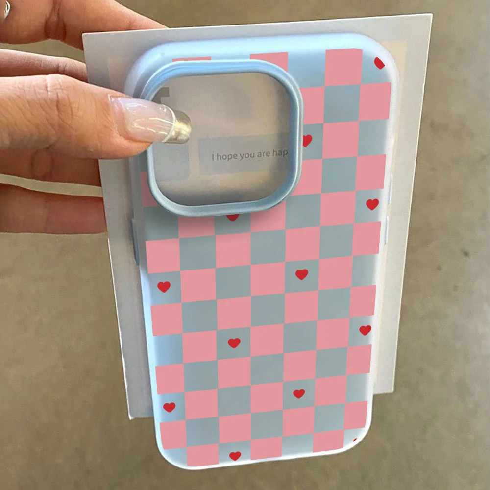 für iPhone 17 16 14 15 11 12 13 Pro Max 8 15 16 Plus 17 Air Hüllen Niedliches Herz-Karomuster Handyhülle Stoßfeste Silikonhülle – Detail 3