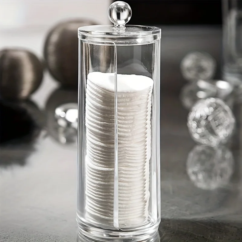 1pc Cotton Pad Container, Desktop Acrylic Dust-proof Cotton Swab Storage Case, Makeup Stationery Small Item Organizer