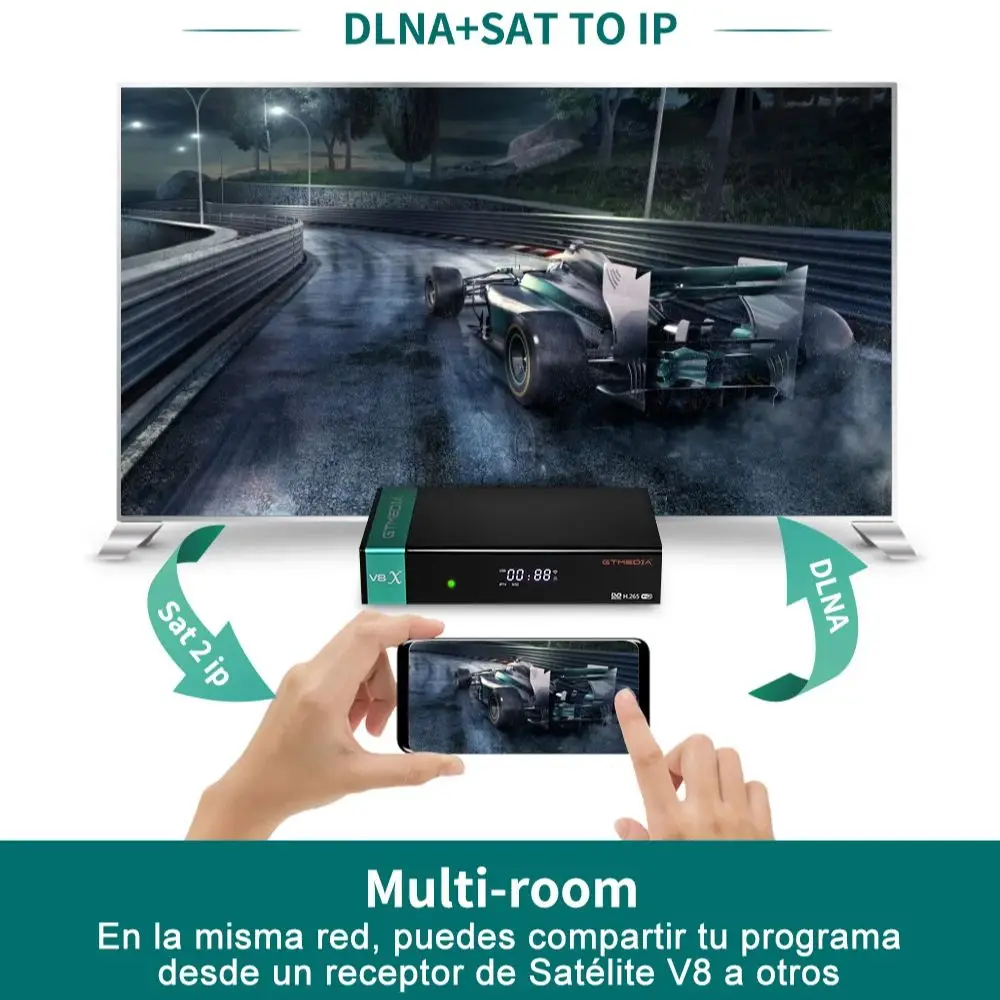 جهاز استقبال الأقمار الصناعية GTMEDIA V8X DVB-S/S2/S2X 1080P Full HD HEVC Main 10 Profile H.264 2.4G Wifi Ethernet ترقية LACAM 61W 70 M3U
