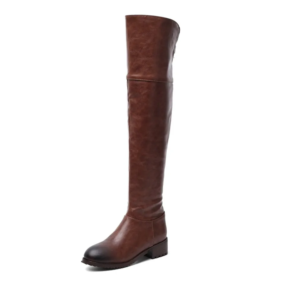 2021 Simple Style Winter Thick with Fashion Boots Round Head Short Plush Zipper Rubber Bottom Over The Knee Boots Women