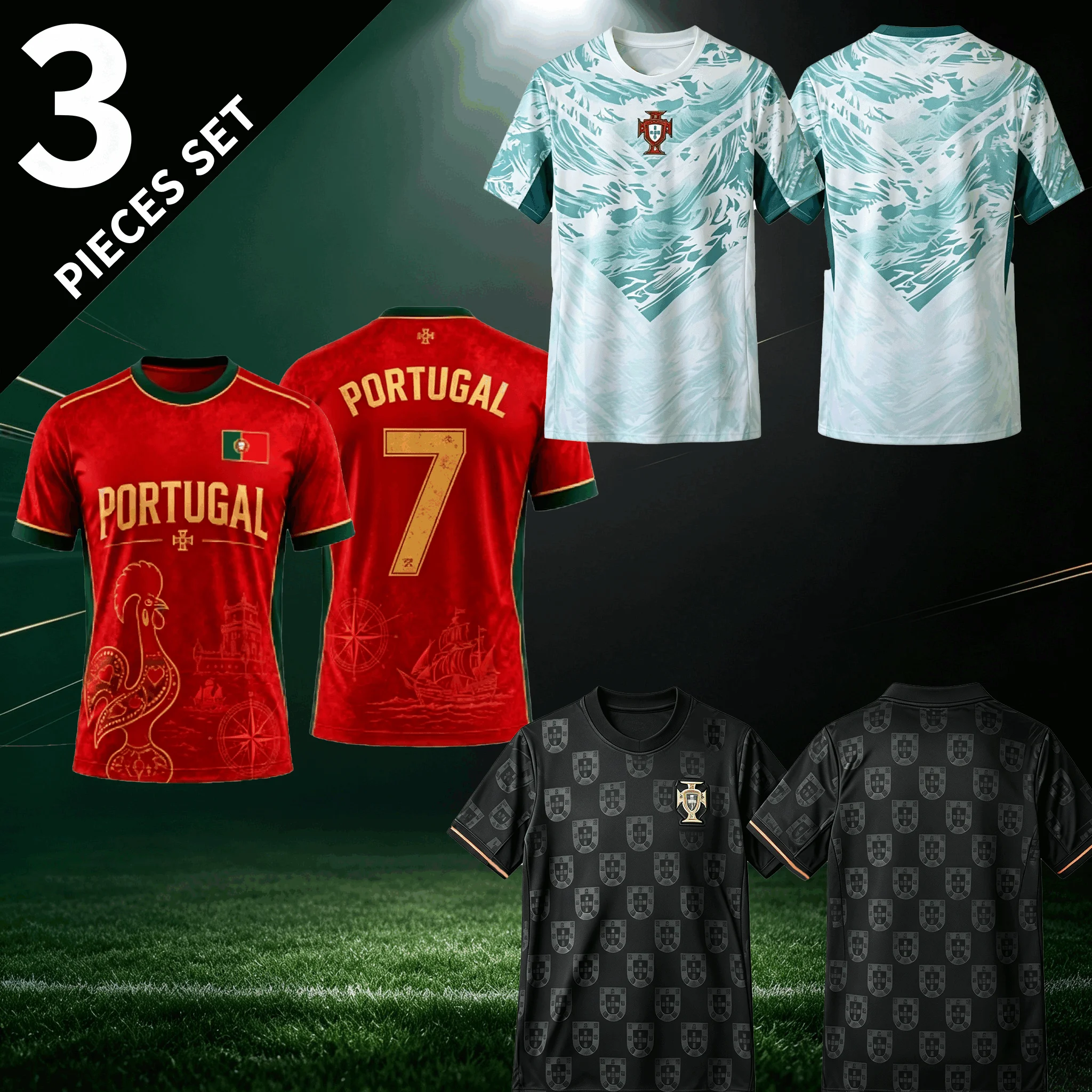2026 Portugal Style Men Football Jersey, Breathable Quick Dry Light Sport Tee, Training Soccer Top, Sold Separately or 3-Pack
