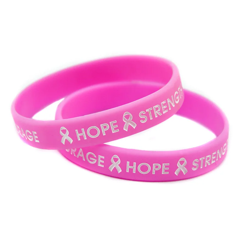 1 PC Hope Strength and Courage Silicone Bracelet Cancer Fight Motivational Wrist Band Adult Size