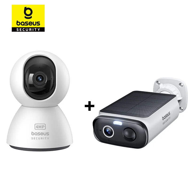 Baseus Wireless Indoor Camera Outdoor Camera Combo Pack Solar Security Camera Continuous Power 2K Resolution 135°FOV Wifi Camera
