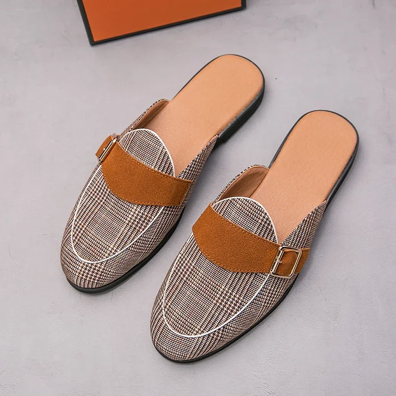 

Men's Sandals Mesh Dress Shoes Gingham Business Fashion Men's Slippers Size 38-44 Men Shoes