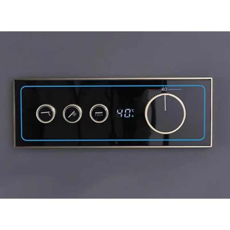 3 Way Brushed Gold Solid Brass Push Button Concealed LED Digital Display Diverter Valve Shower Mixer Diverter Valve