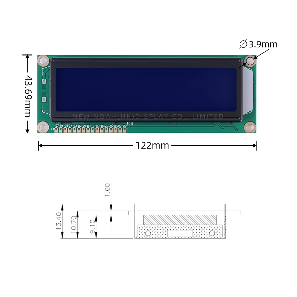 Filme azul russo letras brancas 1602b 16x2 personagem matriz de pontos 2*16 lcd 122*44mm st7066u tela de matriz de pontos de caracteres grandes