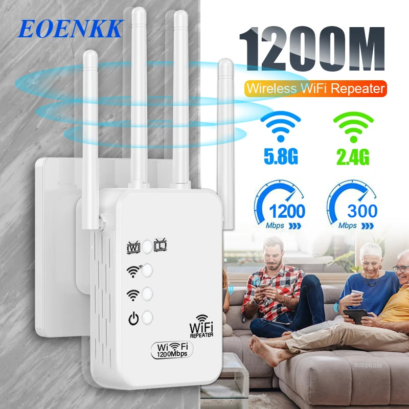 1200Mbps 와이파이 리피터 신호 증폭기, 와이파이 익스텐더, 듀얼 밴드 2.4G 5G 와이파이 신호 부스터, 셀룰러 통신 증폭기