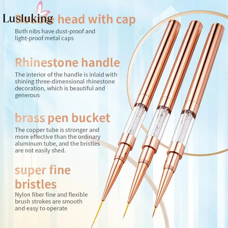 Rose Gold Double-headed Line Drawing Pen Nail Art UV Gel Liner Painting Brushes Drawing Flower Striping Design 5+7/9+12/15+20mm