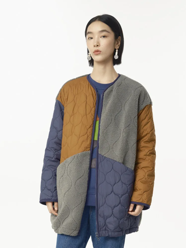 

MOVEUP Casual Jacket Winter Plush Splicing Fashionable Design Letter Cat Embroidery Commuting Warm Jacket For Women 324410707